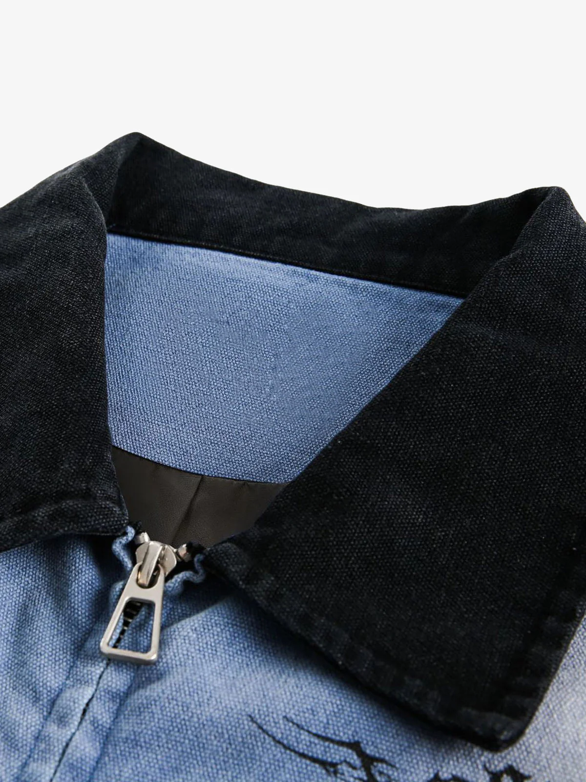 Ripped Graffiti Washed Zip Up Denim Jacket - Image 12