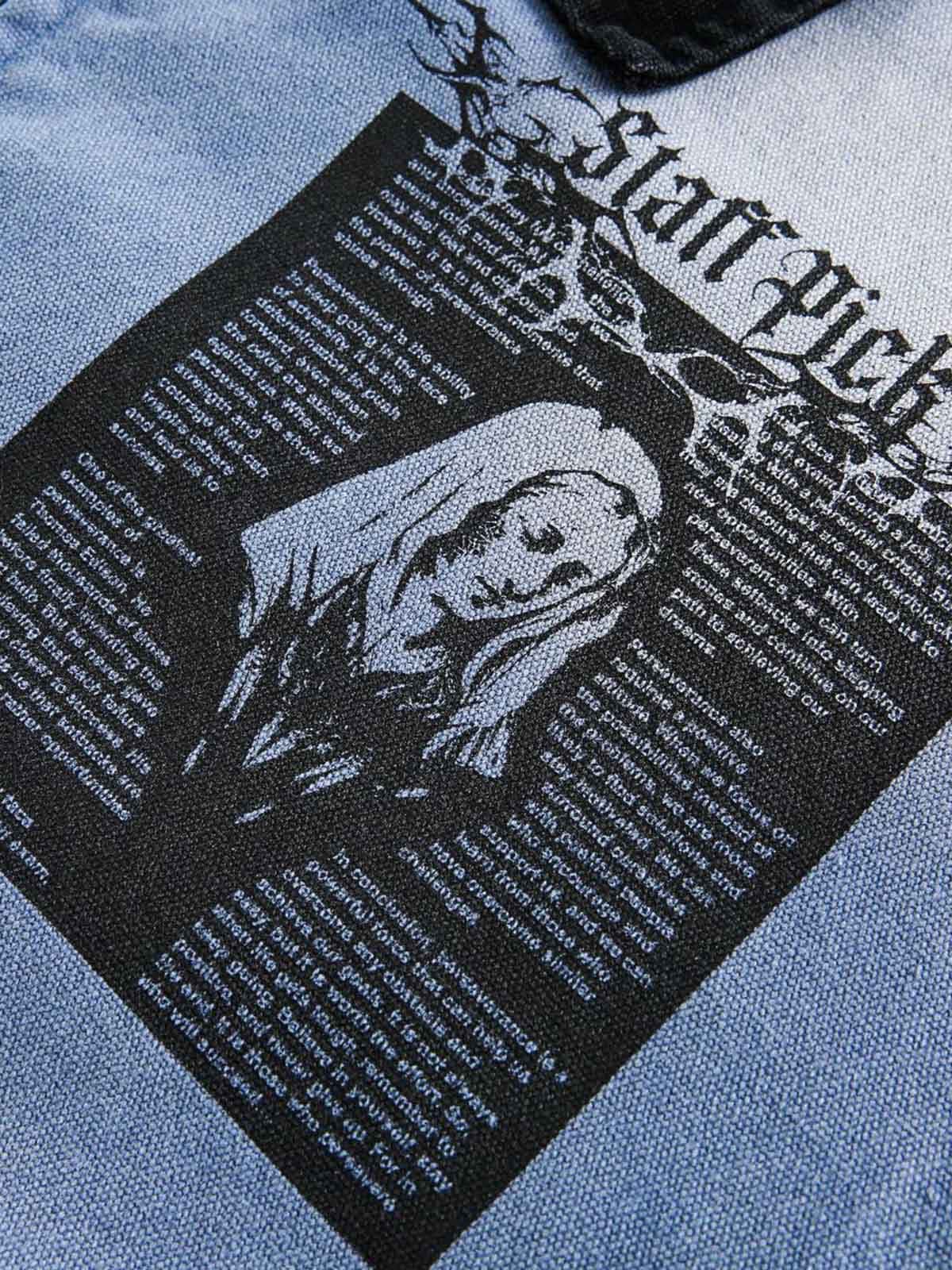 Ripped Graffiti Washed Zip Up Denim Jacket - Image 7