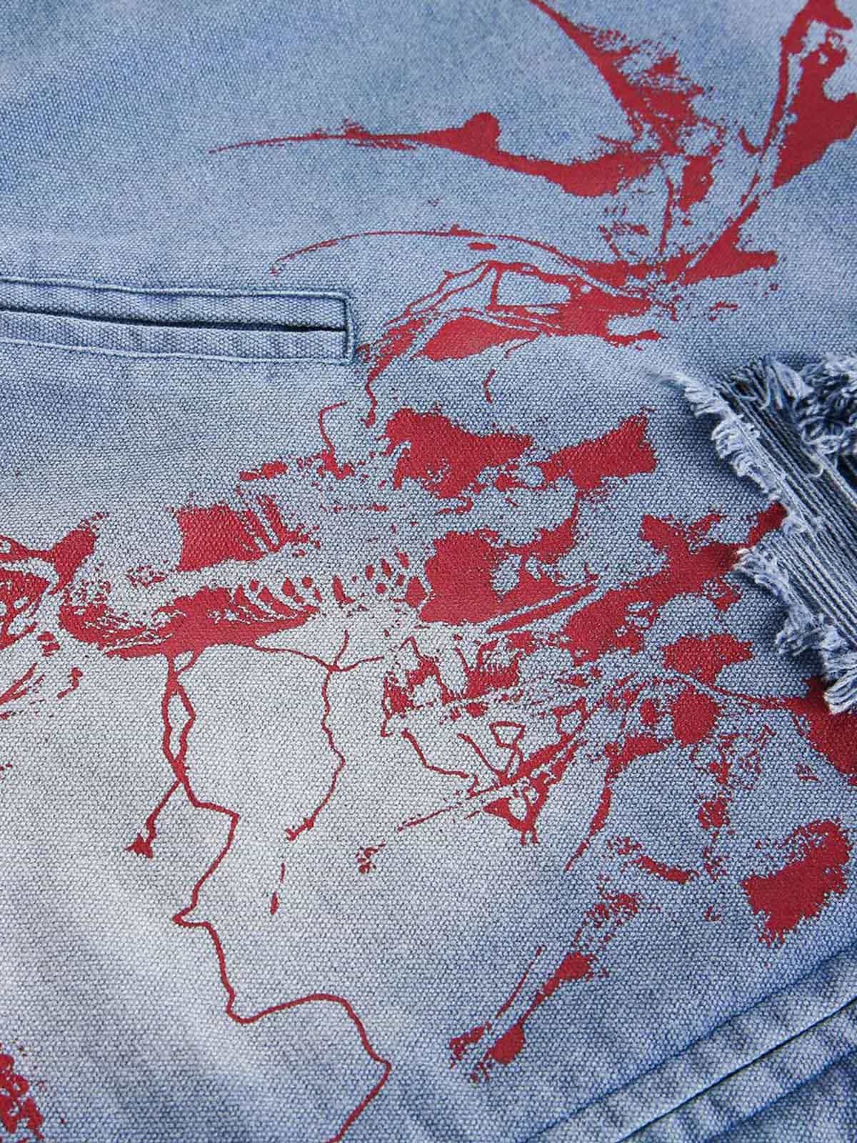 Ripped Graffiti Washed Zip Up Denim Jacket - Image 8