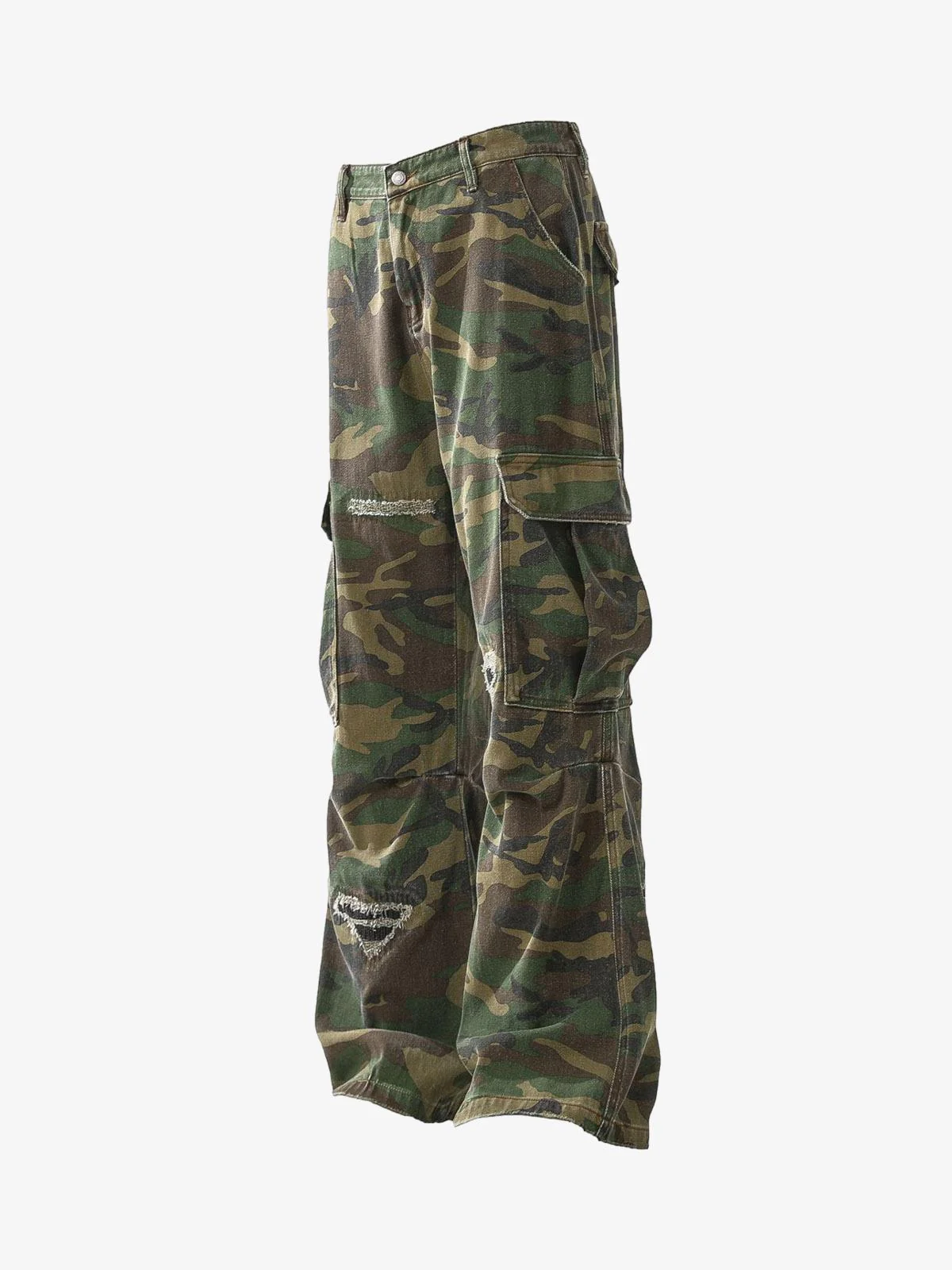 Woven Ripped Camouflage Flared Cargo Pants - 2410 - Image 10