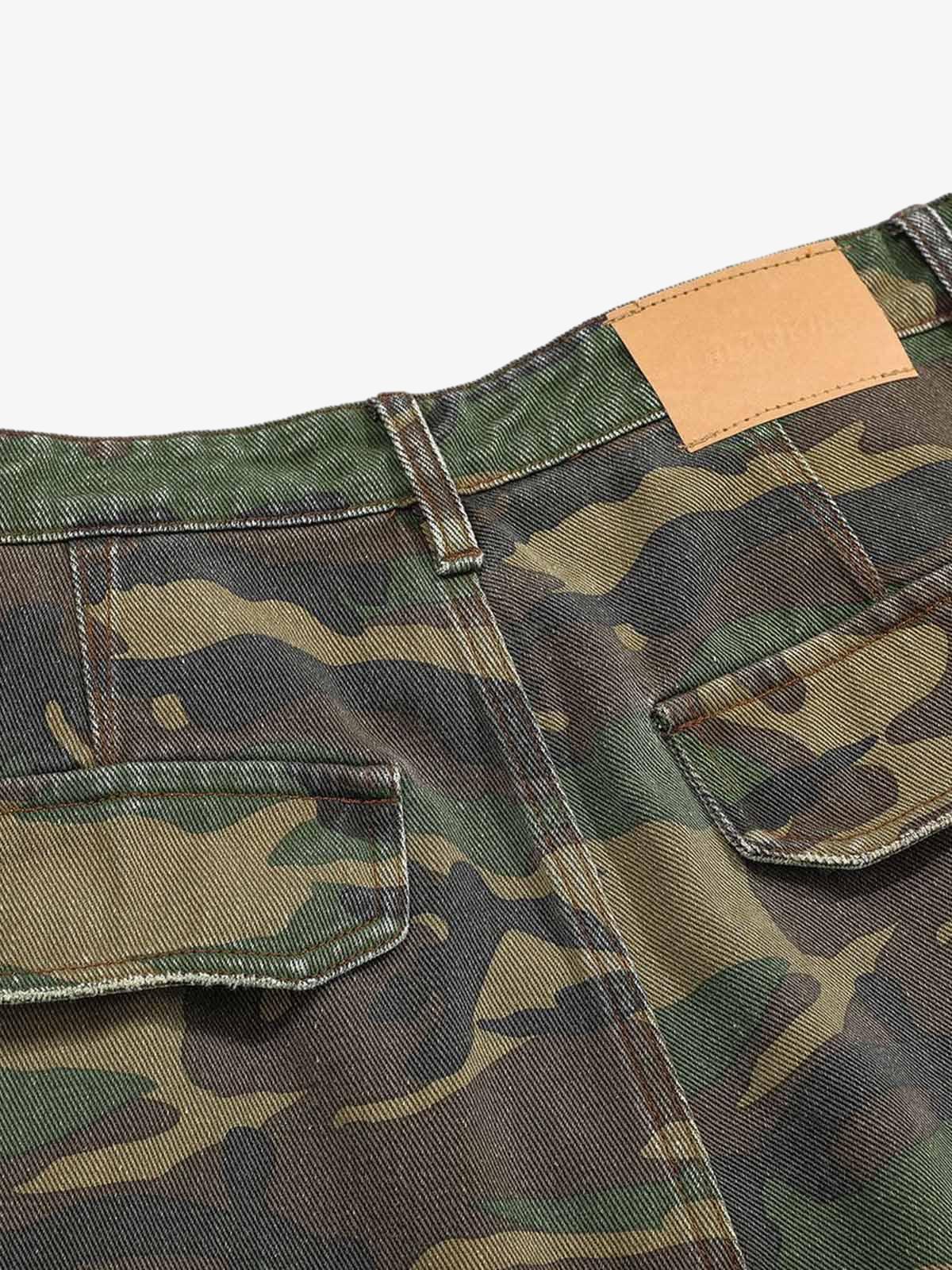 Woven Ripped Camouflage Flared Cargo Pants - 2410 - Image 12