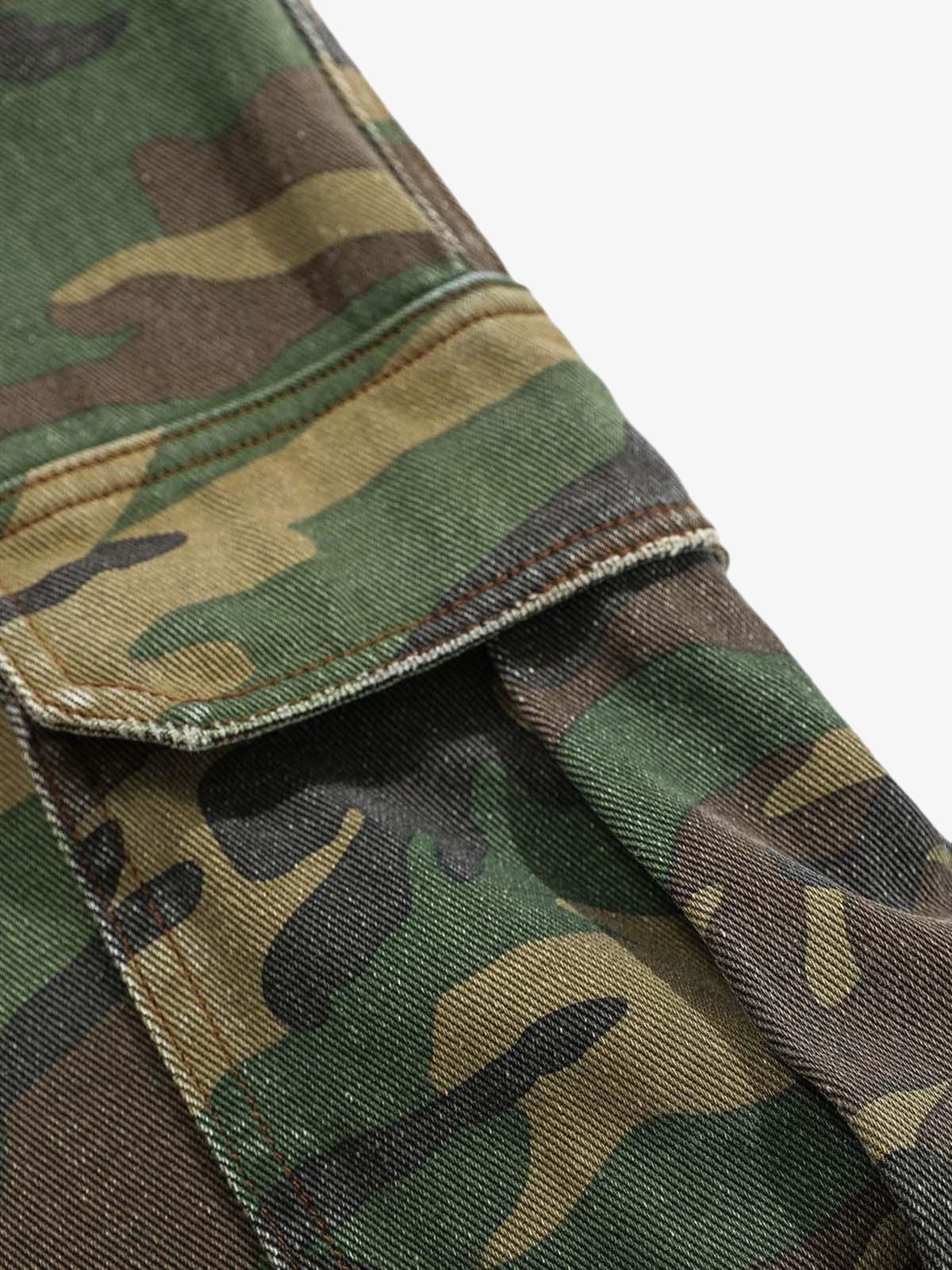 Woven Ripped Camouflage Flared Cargo Pants - 2410 - Image 13