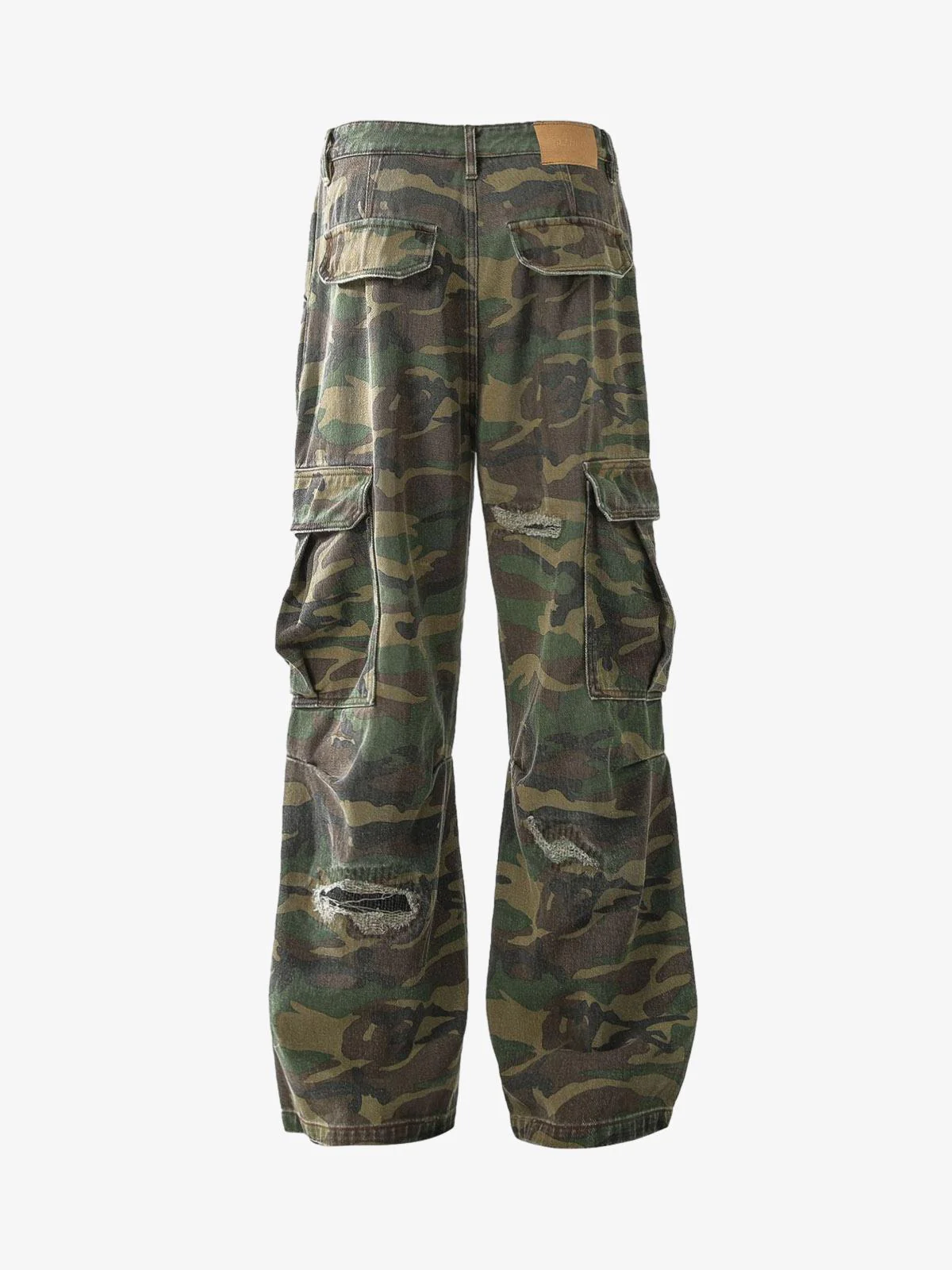 Woven Ripped Camouflage Flared Cargo Pants - 2410 - Image 9