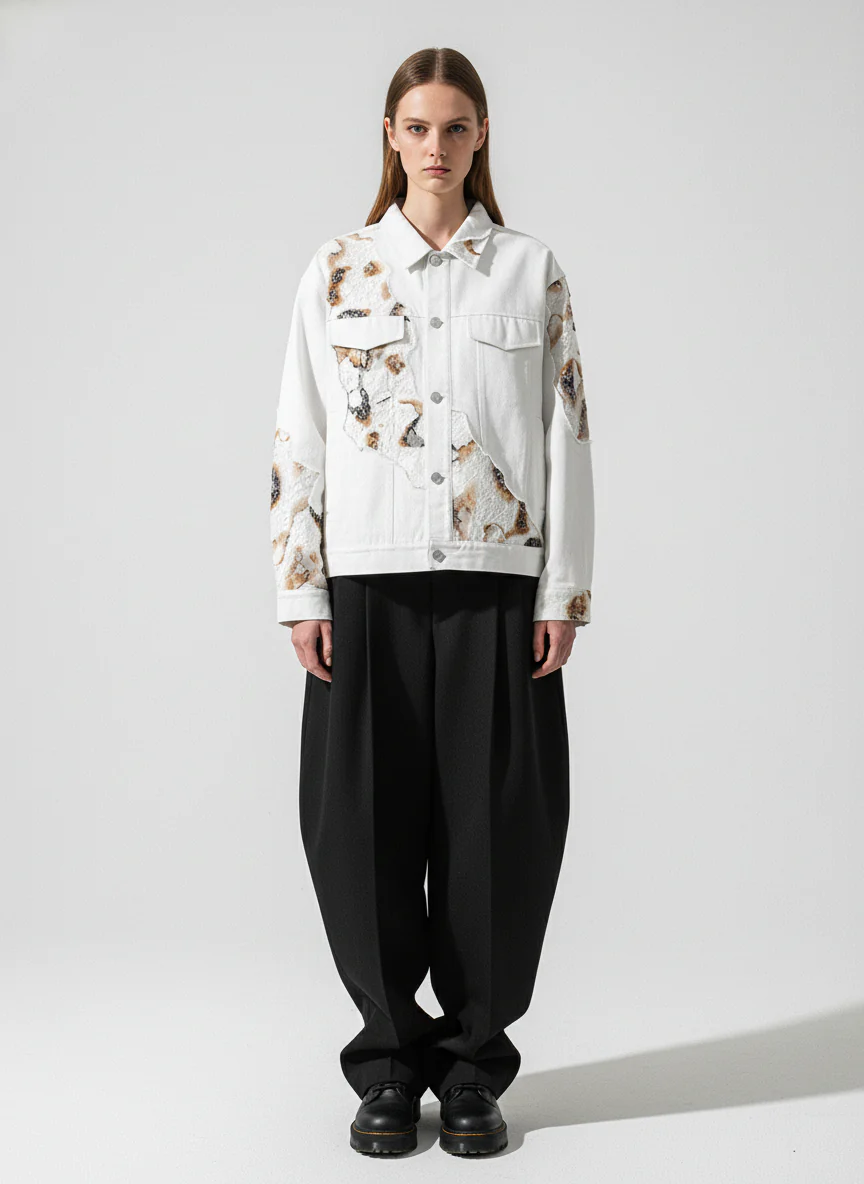 Thesupermade American Retro Lace Patchwork Denim Jacket - Image 3