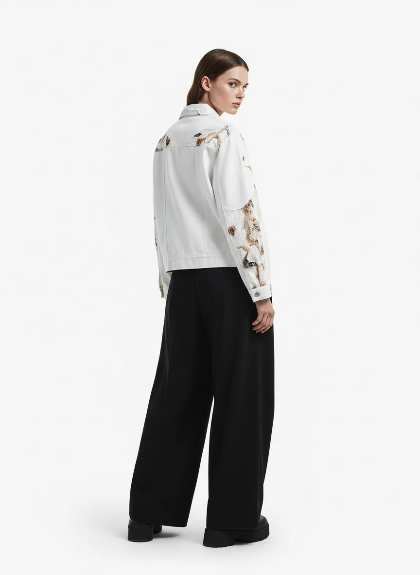 Thesupermade American Retro Lace Patchwork Denim Jacket - Image 4