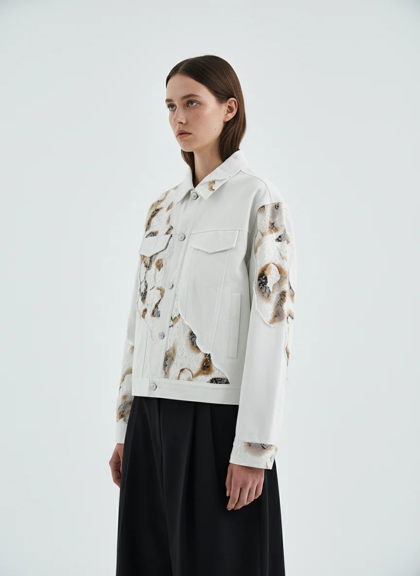 Thesupermade American Retro Lace Patchwork Denim Jacket - Image 5