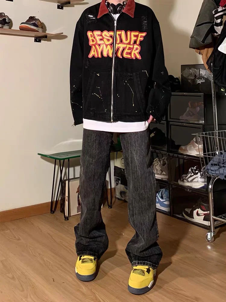 Thesupermade Retro Patchwork Letter Denim Jacket - 2117 - Image 3