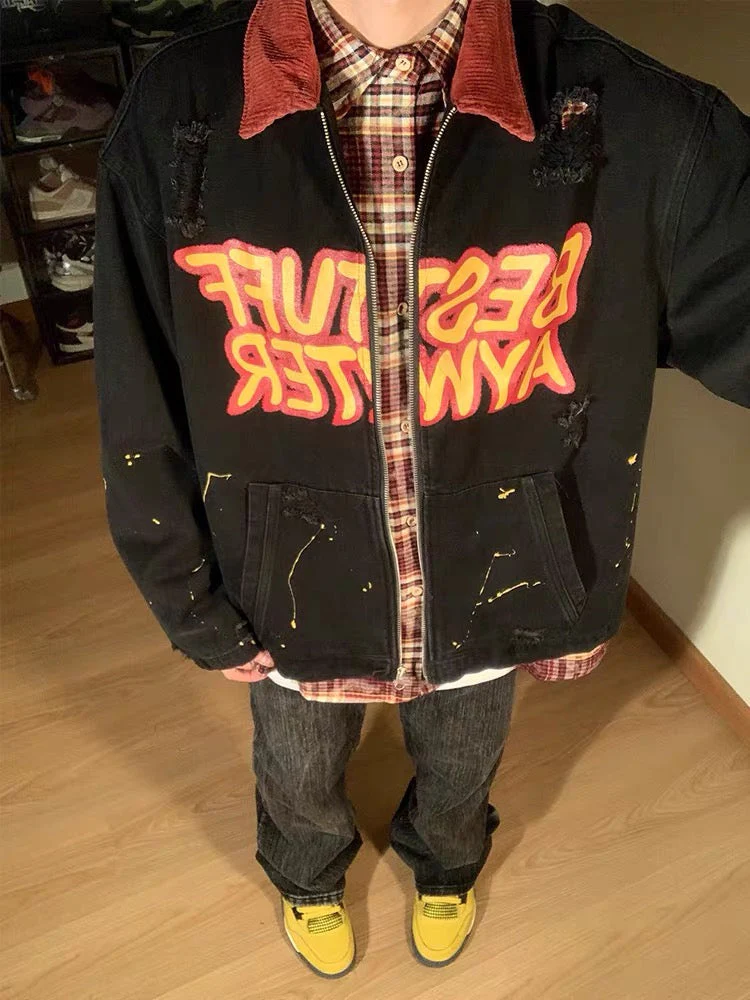 Thesupermade Retro Patchwork Letter Denim Jacket - 2117 - Image 5