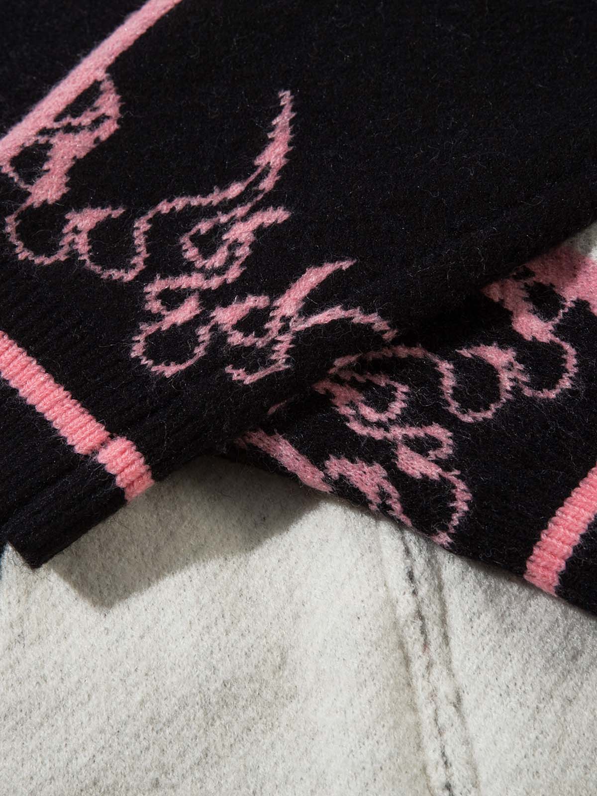 Thesupermade Contrast Color Jacquard Mock Neck Zipper Sweater - Image 6