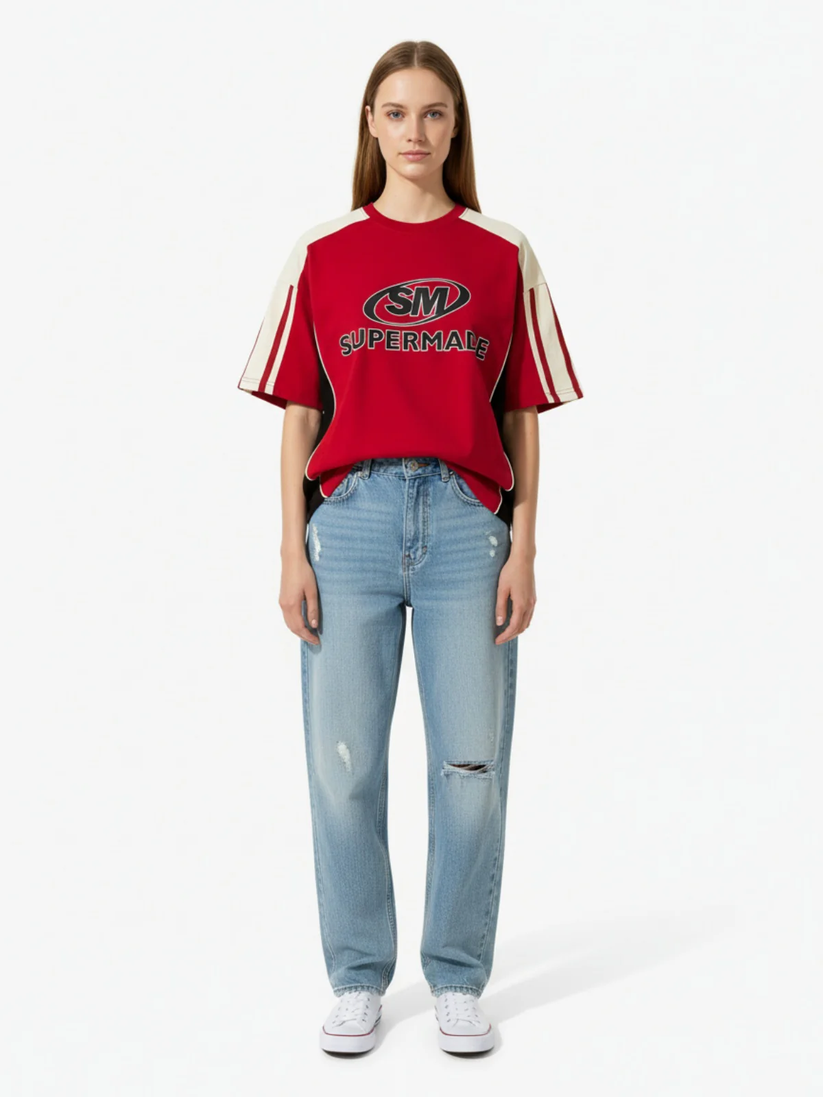 Color-Blocked Strip Racing T-shirt - 2076 - Image 3