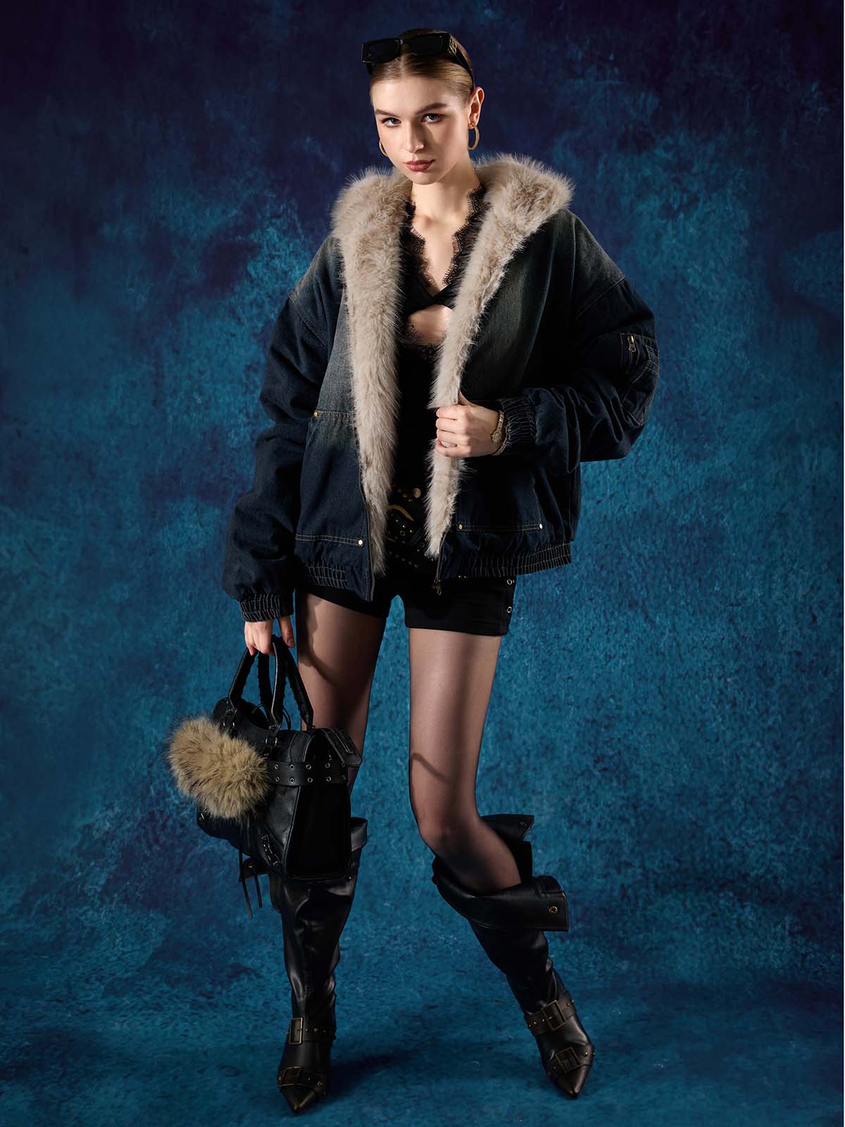Cotton Washed Fur Hooded Jacket - 2265 - Image 3