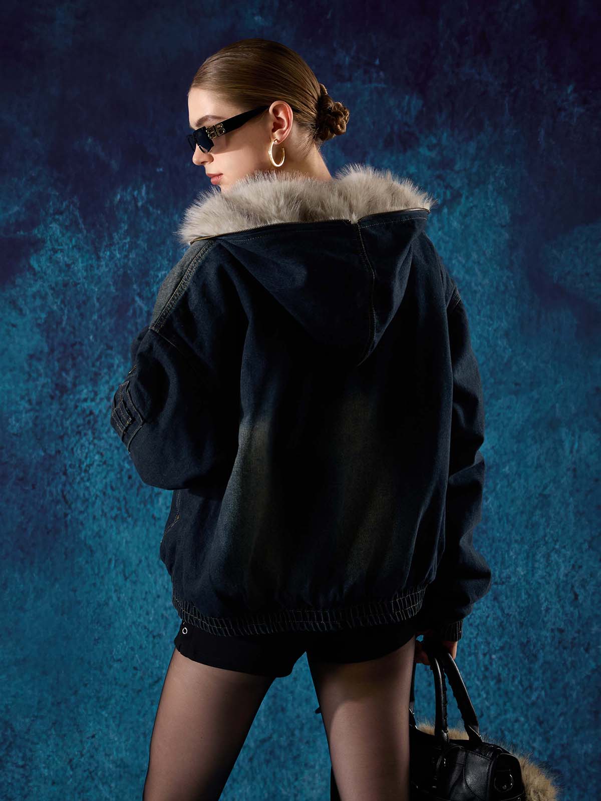 Cotton Washed Fur Hooded Jacket - 2265 - Image 4