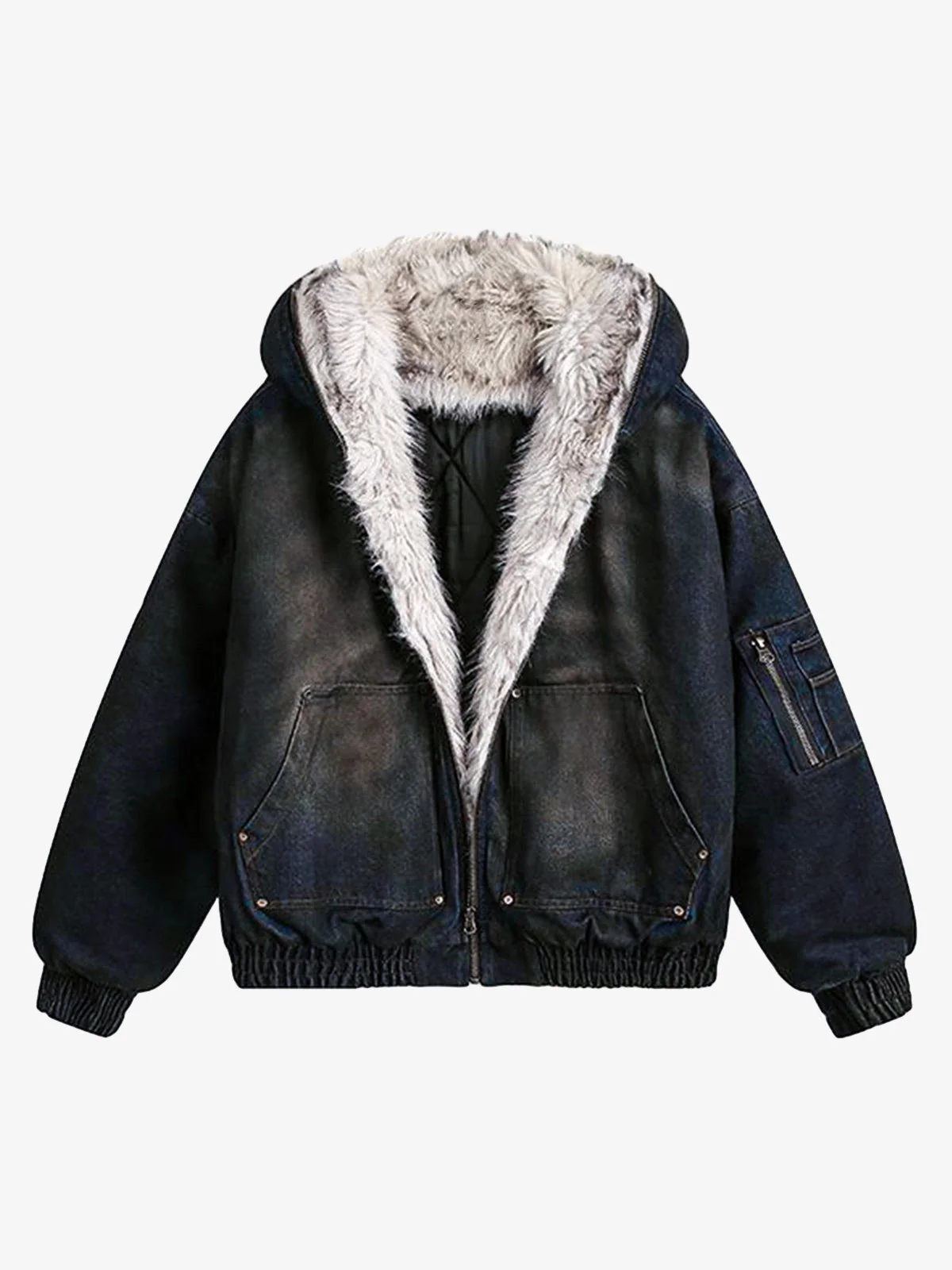 Cotton Washed Fur Hooded Jacket - 2265 - Image 7