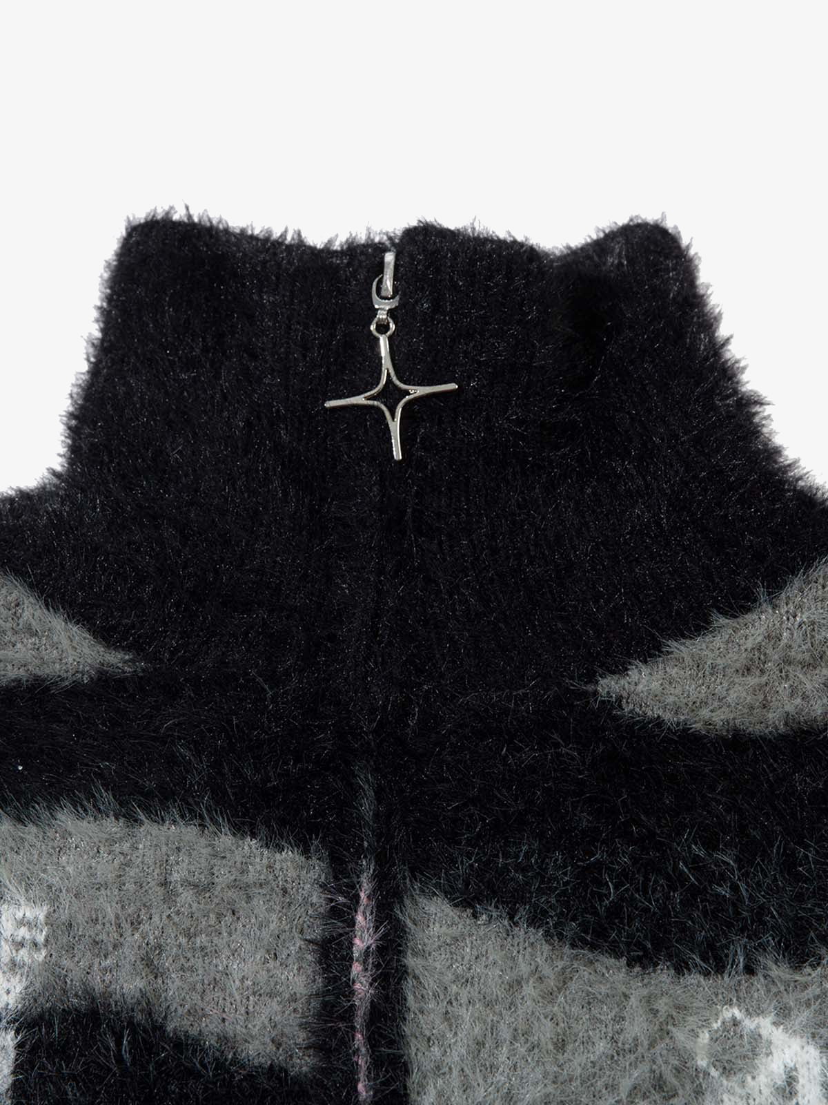 Thesupermade Stand Collar Striped Zip Up Fleece Sweater - Image 3