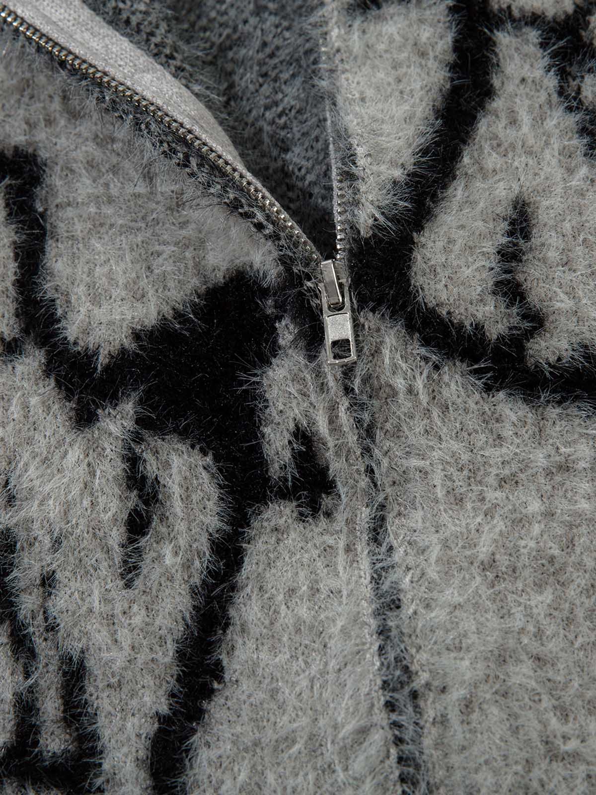 Thesupermade Lightning Graphic Imitation Mink Fur Zip Up Sweater - Image 5