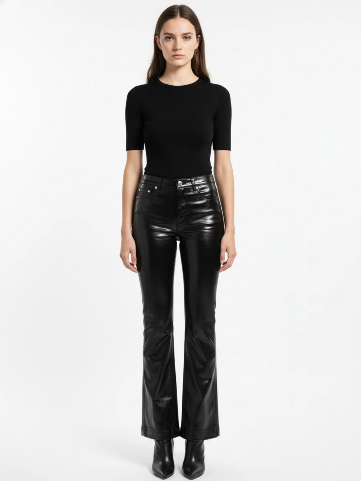 Thesupermade Glossy Patent Leather Flare Pants - 2396 - Image 3
