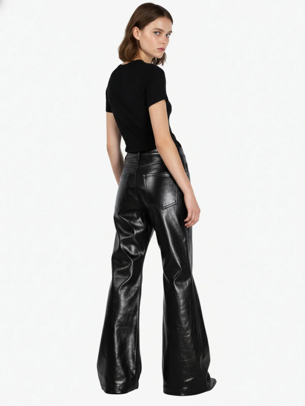 Thesupermade Glossy Patent Leather Flare Pants - 2396 - Image 4