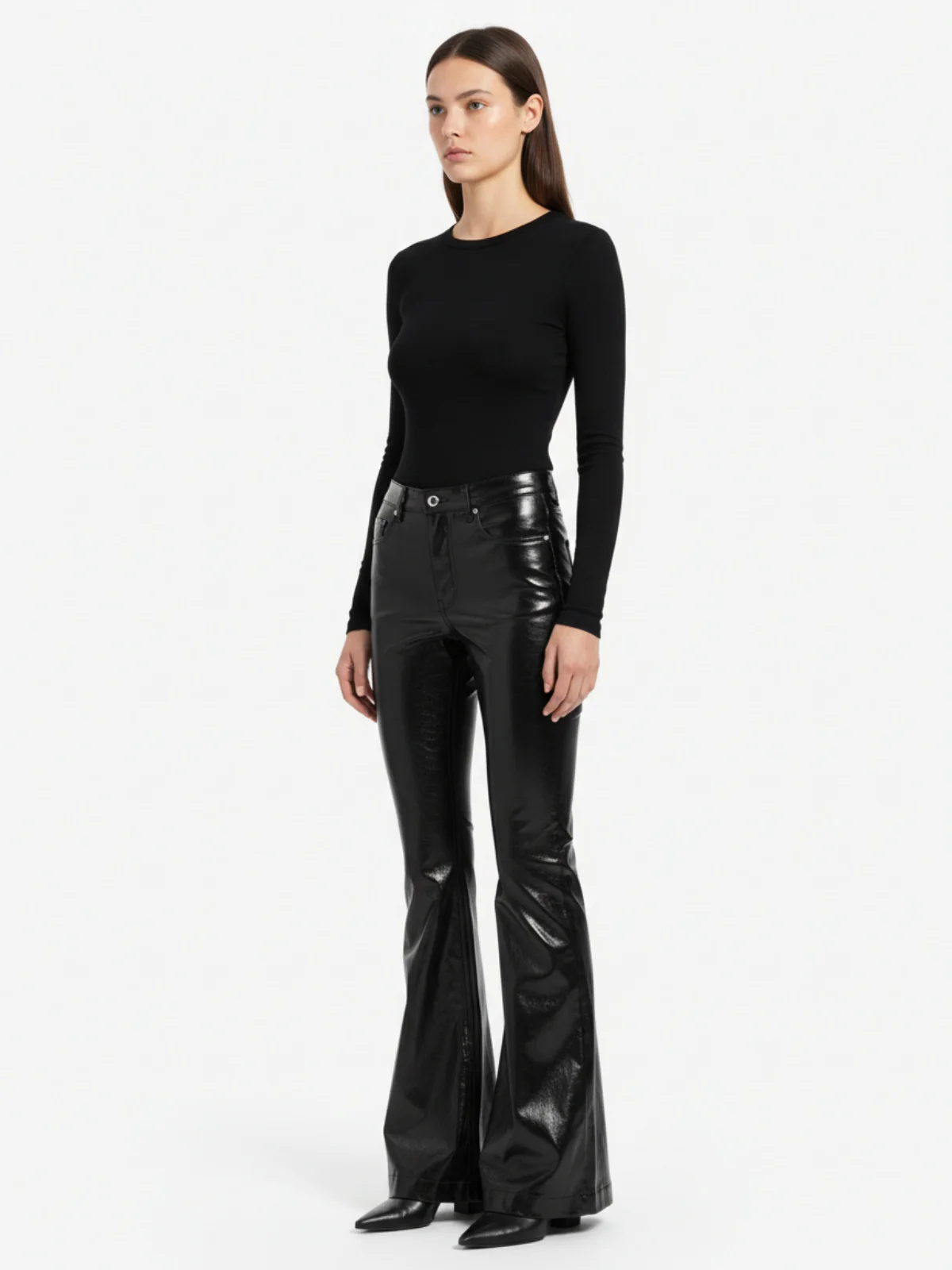 Thesupermade Glossy Patent Leather Flare Pants - 2396 - Image 5