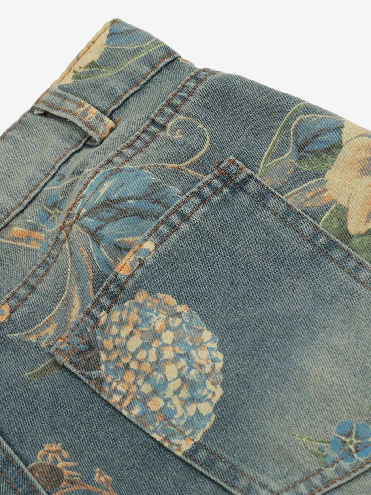 Denim Floral Print Carpenter Jeans - 2237 - Image 10