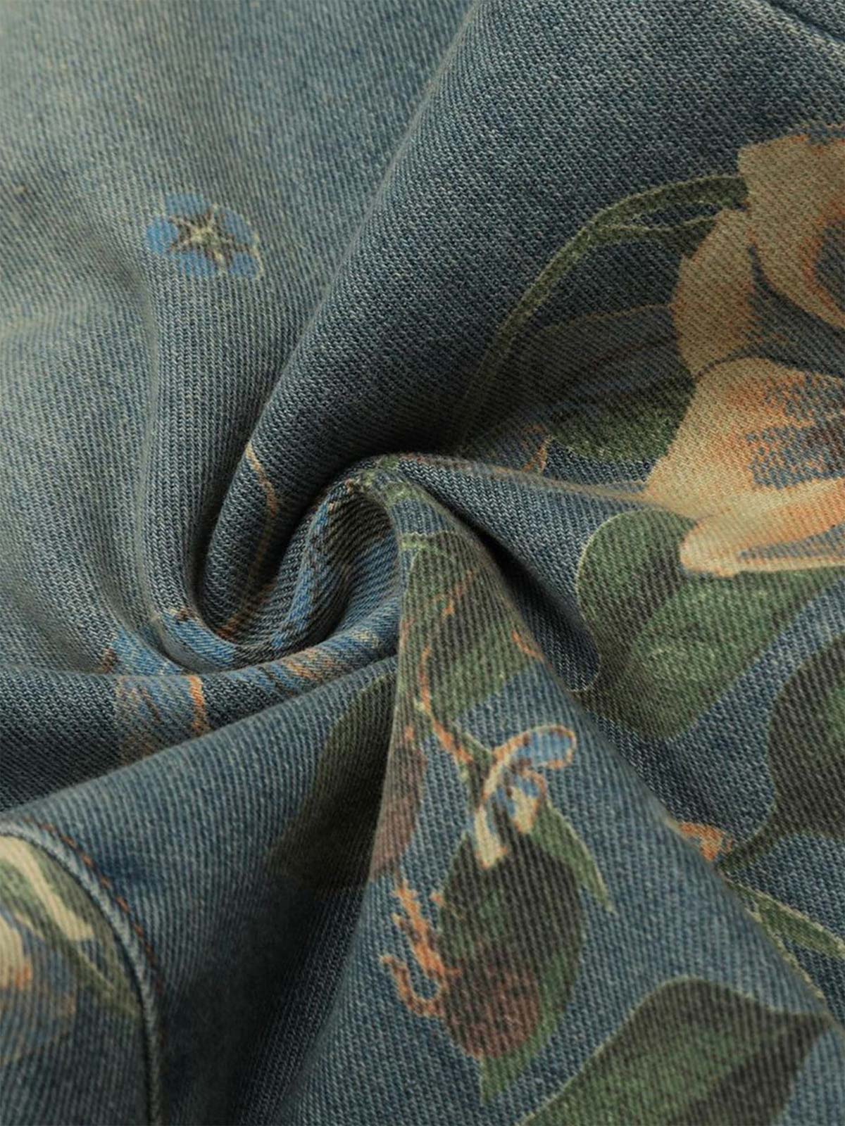 Denim Floral Print Carpenter Jeans - 2237 - Image 11