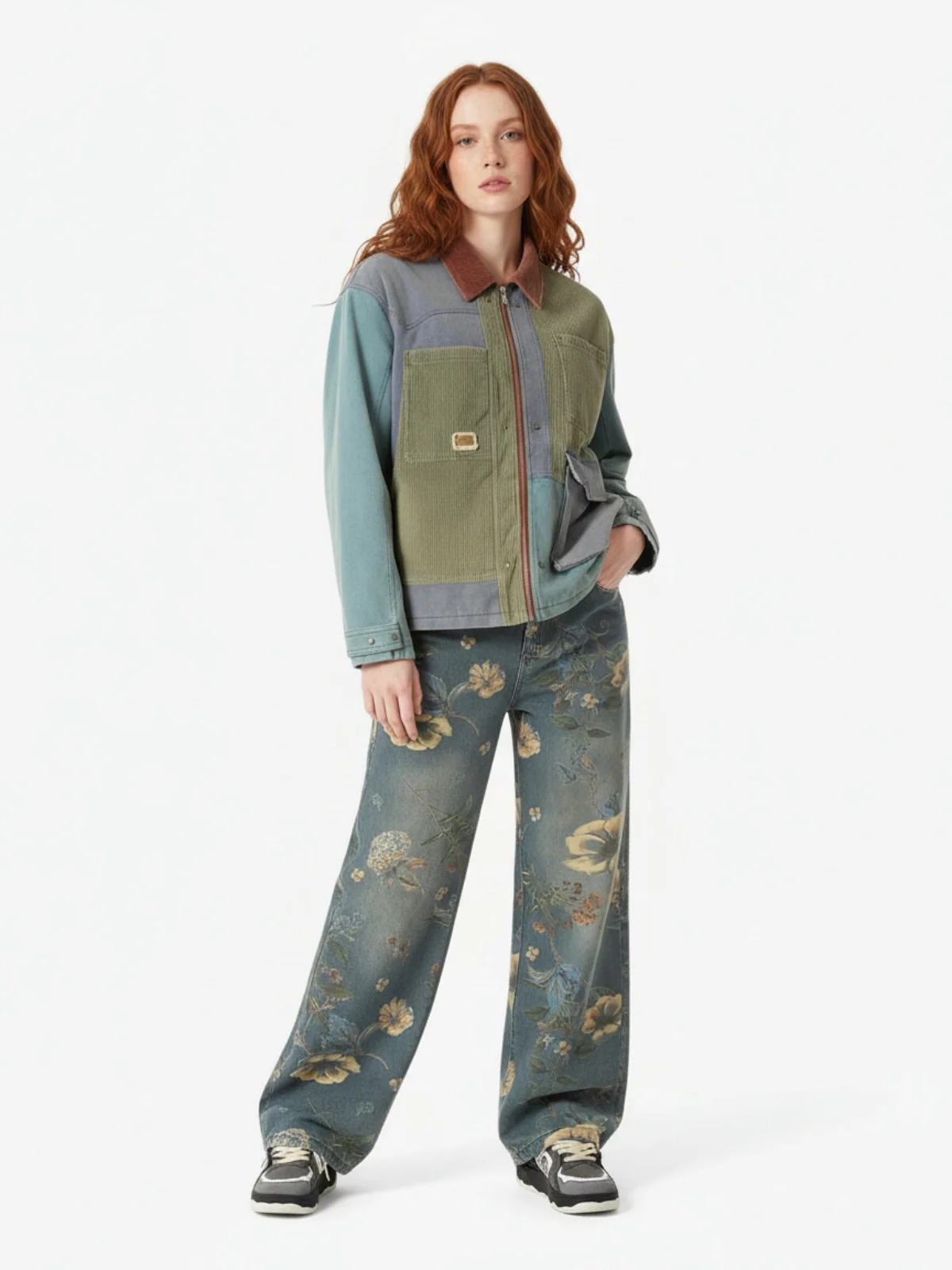 Denim Floral Print Carpenter Jeans - 2237 - Image 4