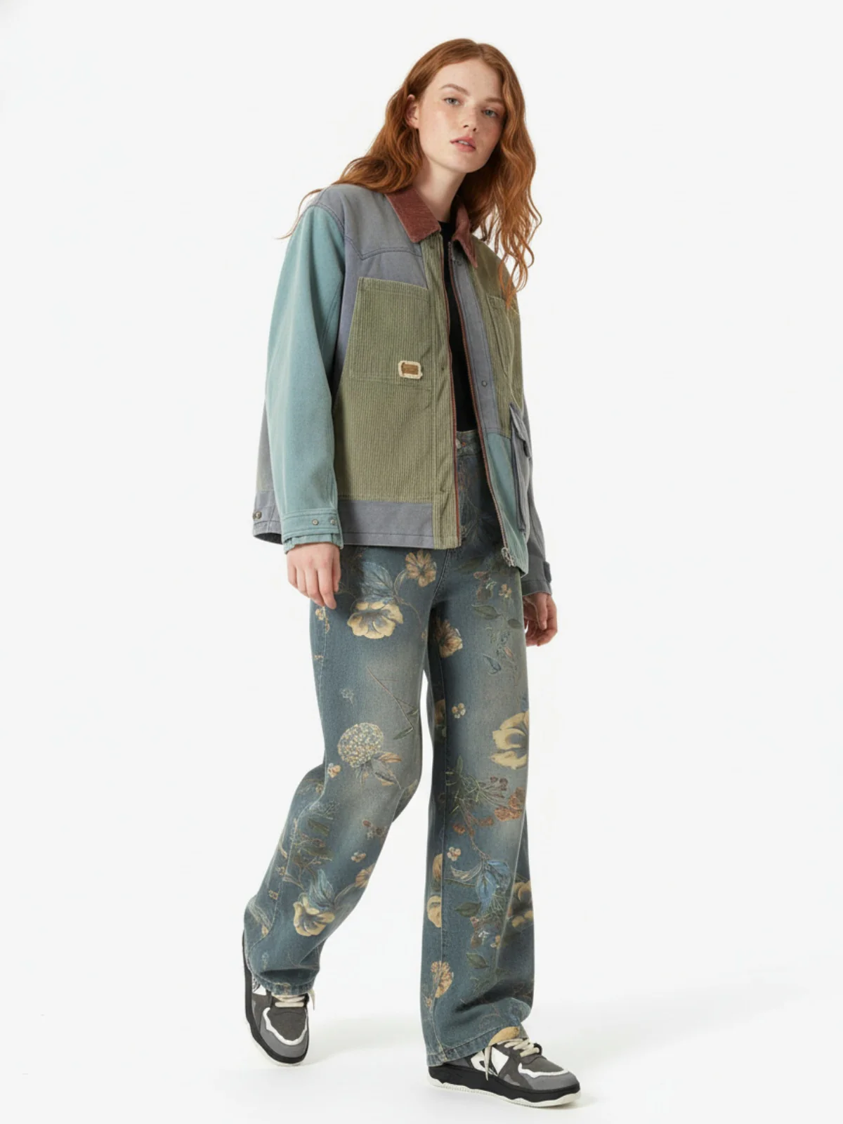 Denim Floral Print Carpenter Jeans - 2237 - Image 5