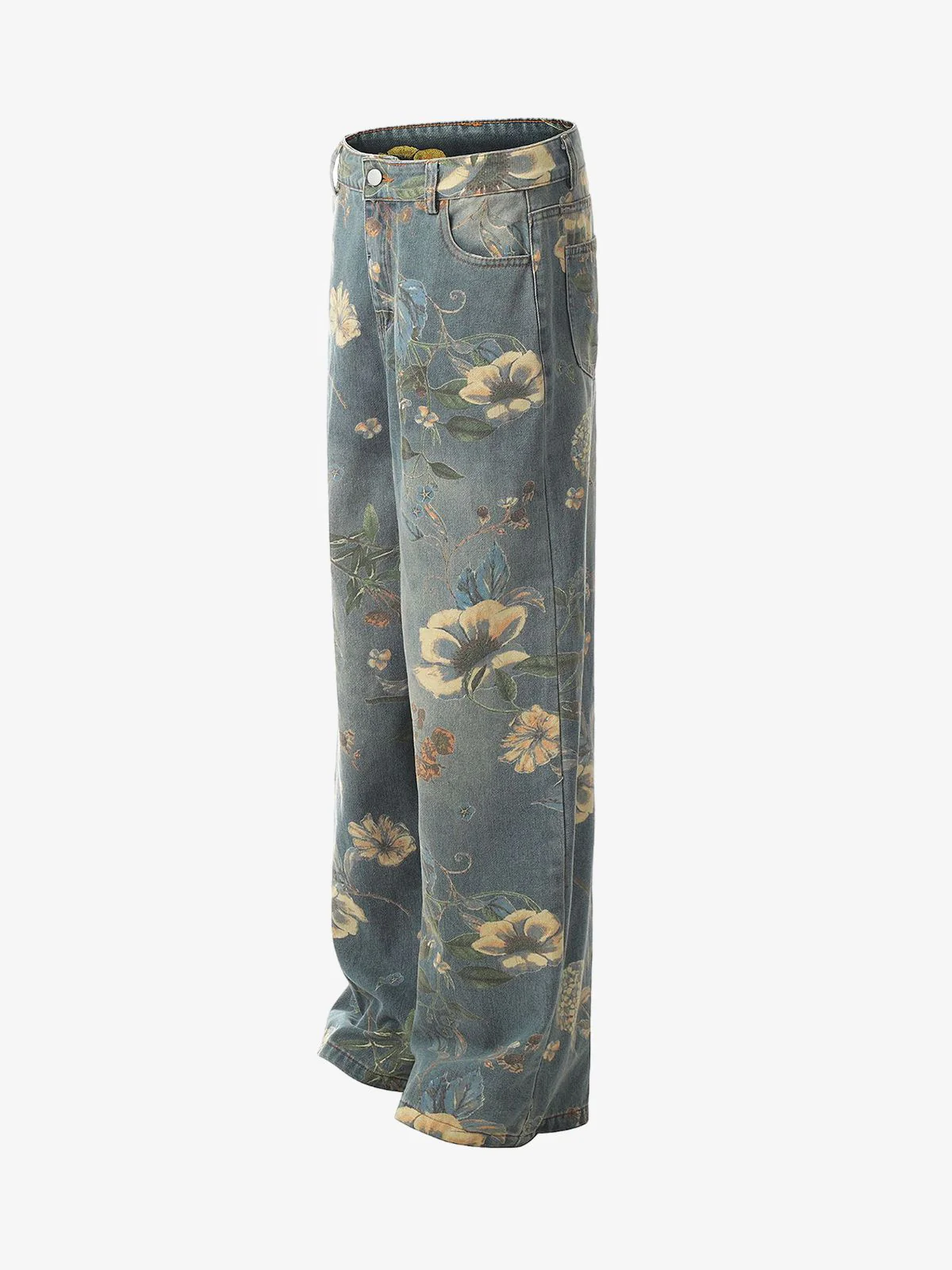Denim Floral Print Carpenter Jeans - 2237 - Image 8