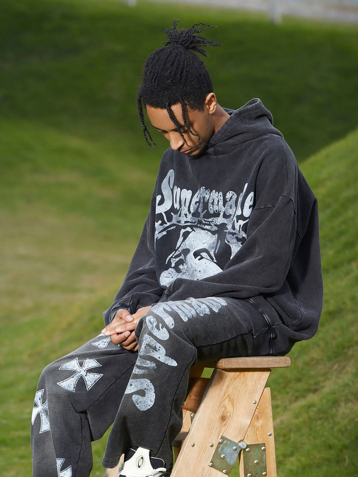 Thesupermade Heavy Washed Jesus Graphic Hoodie - 1973 - Image 3