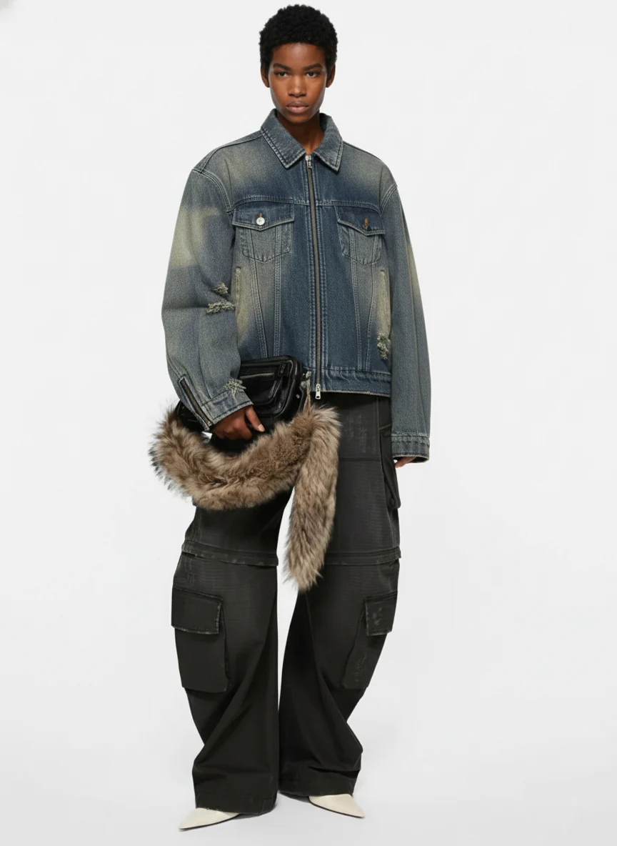 Thesupermade High Street Hip-hop Distressed Washed Denim Jacket - 2242 - Image 3