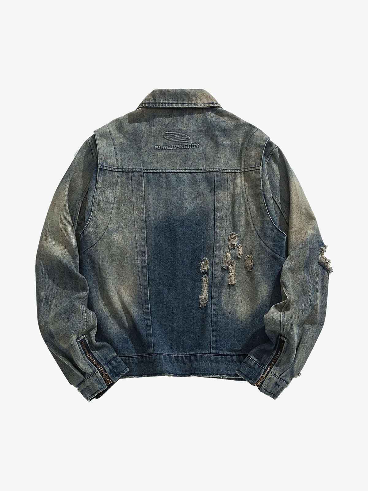 Thesupermade High Street Hip-hop Distressed Washed Denim Jacket - 2242 - Image 5