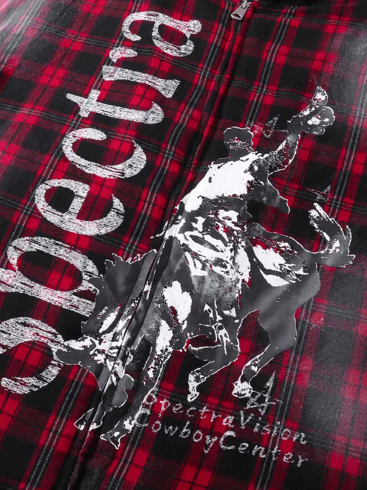 Thesupermade Dark Plaid Hooded Quilted Jacket - Image 7