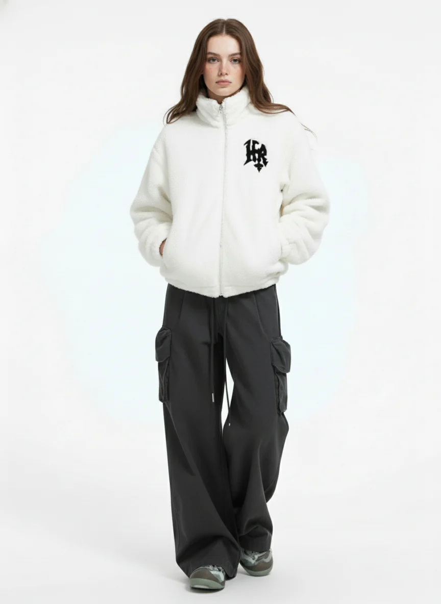 Thesupermade Hip-hop Letter Stand Collar Fur Jacket - 1908 - Image 3