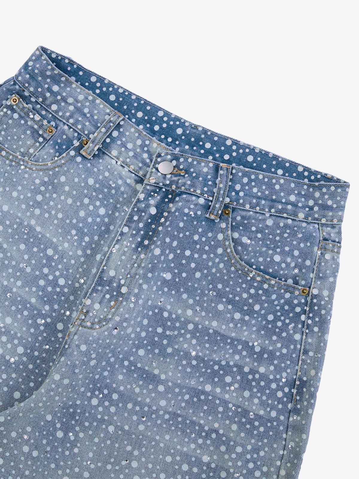 Thesupermade Ink Splashed Hotfix Rhinestone Baggy Jeans - 2306 - Image 3