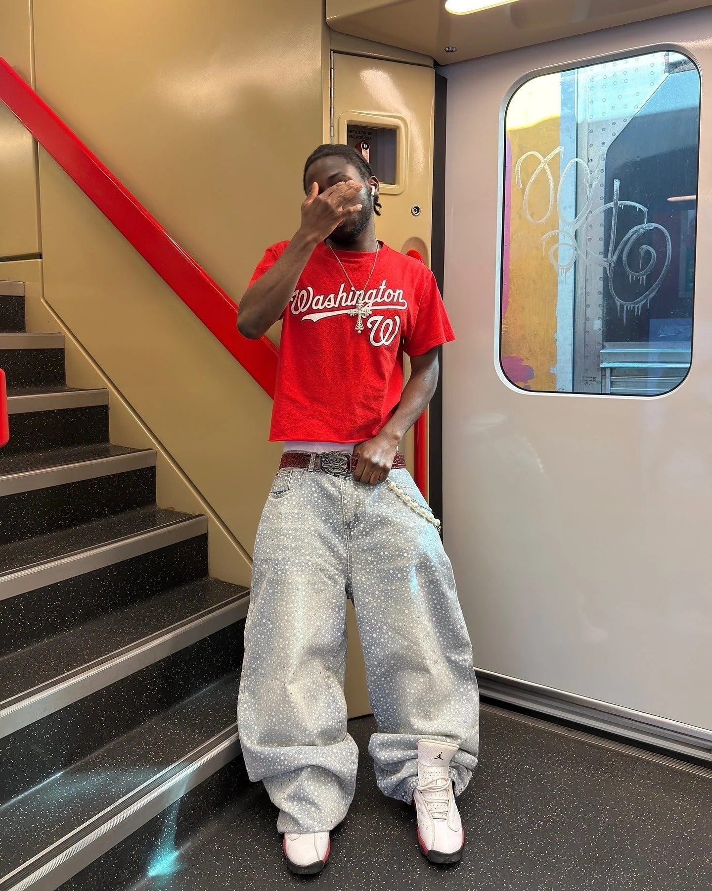 Thesupermade Ink Splashed Hotfix Rhinestone Baggy Jeans - 2306 - Image 6