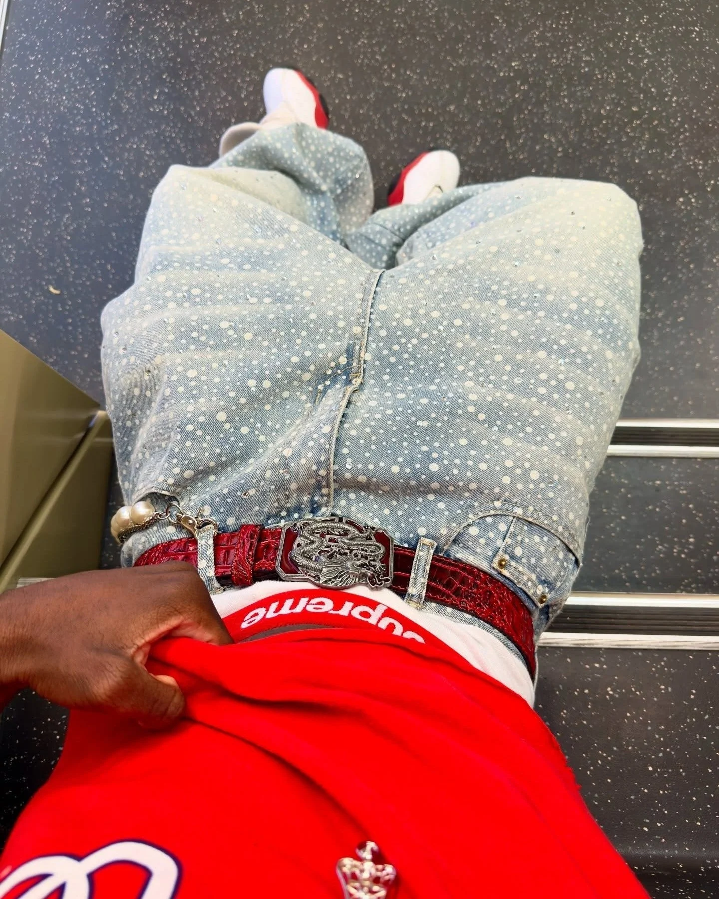 Thesupermade Ink Splashed Hotfix Rhinestone Baggy Jeans - 2306 - Image 8