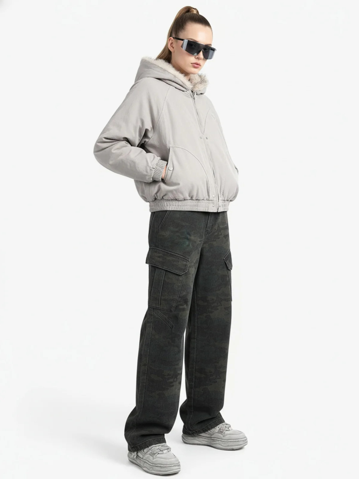 Spliced Fur Hooded Quilted Jacket - 2285 - Image 6