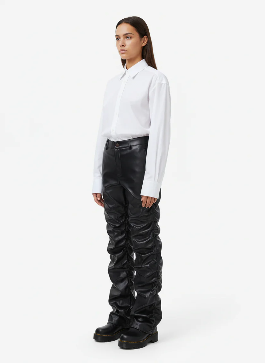 Thesupermade Punk Style Pleated Leather Pants - 2195 - Image 5