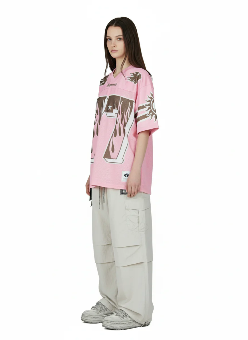 Pink Flame Print Jersey T-shirt - 2390 - Image 5