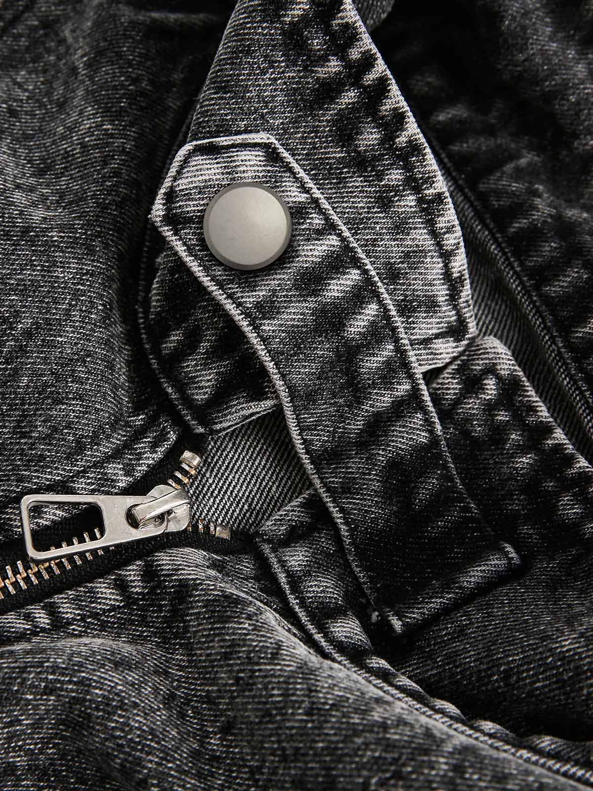 Deconstructed Stand Collar Denim Jacket - Image 4