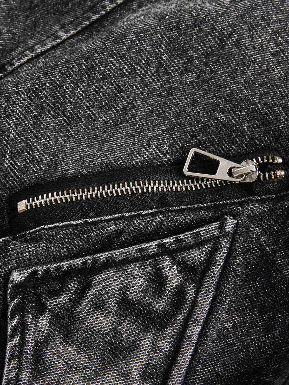 Deconstructed Stand Collar Denim Jacket - Image 7