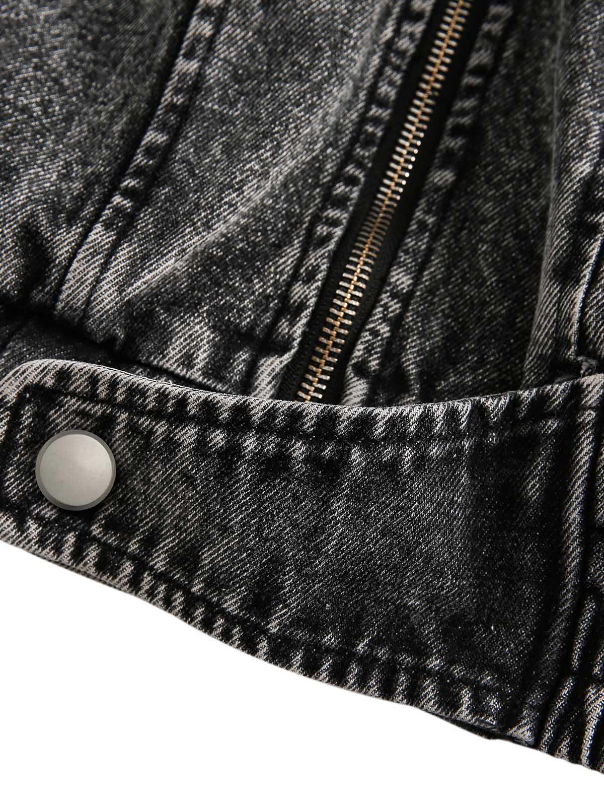 Deconstructed Stand Collar Denim Jacket - Image 9