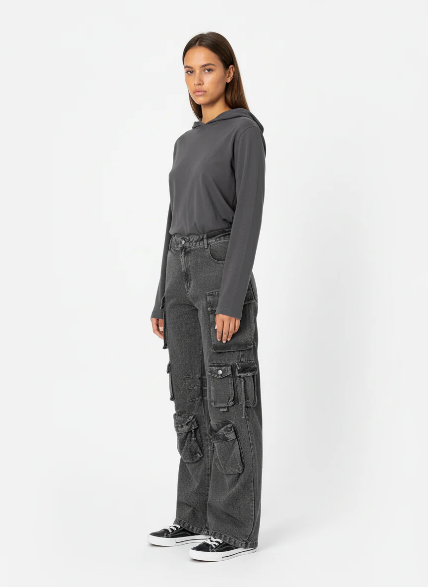 Thesupermade Street Stitching Multi-Pocket Workwear Washed Jeans - 2209 - Image 5