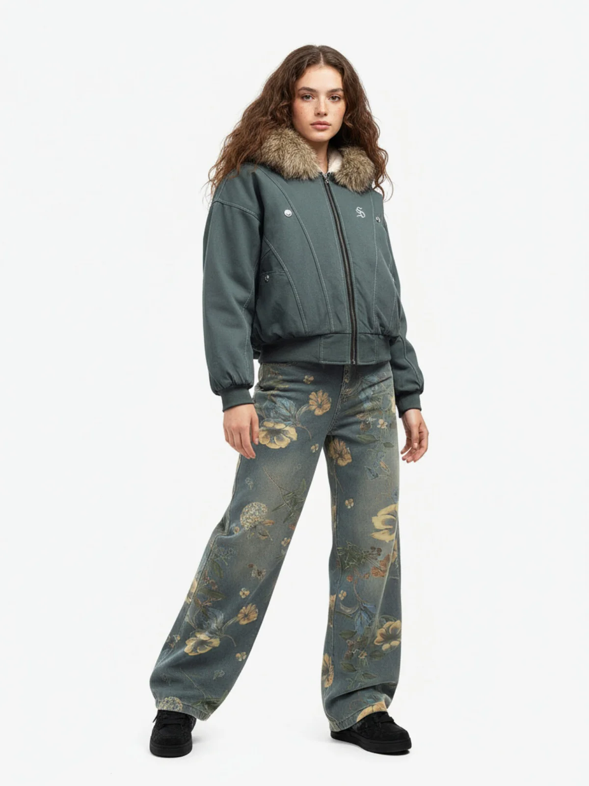 Faux Fur Lined Zip Up Hooded Bomber Jacket - Image 3