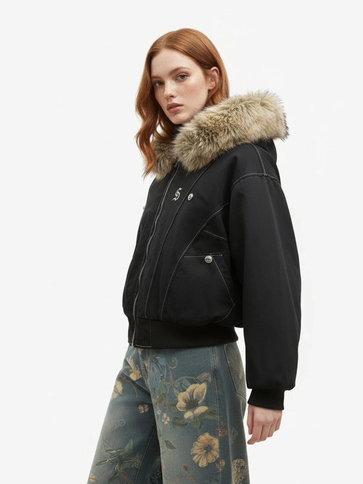 Faux Fur Lined Zip Up Hooded Bomber Jacket - Image 5