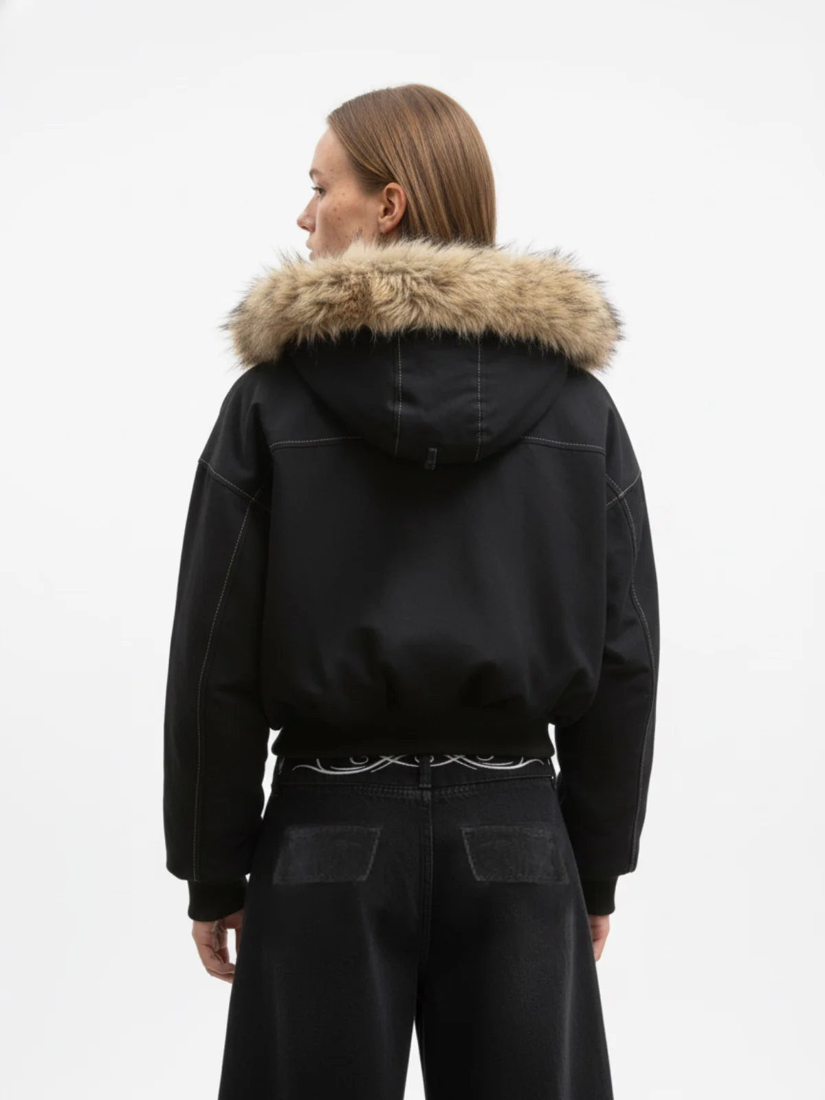 Faux Fur Lined Zip Up Hooded Bomber Jacket - Image 7