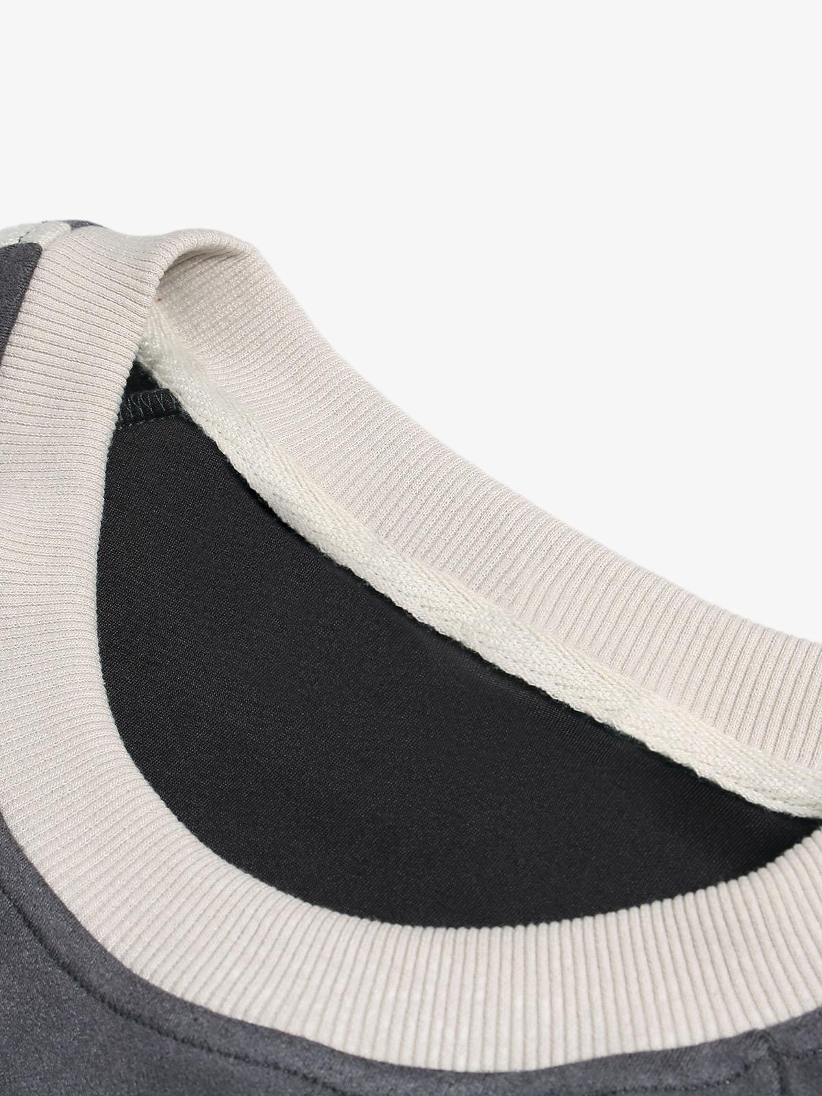 Suede Contrast Color Spliced Letter Embroidery Oversize T-shirt - 2462 - Image 21