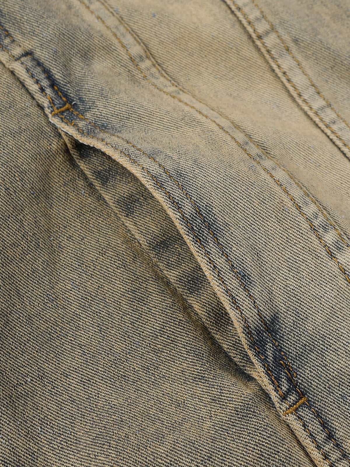 Washed Vintage Letter Print Denim Jacket - Image 7