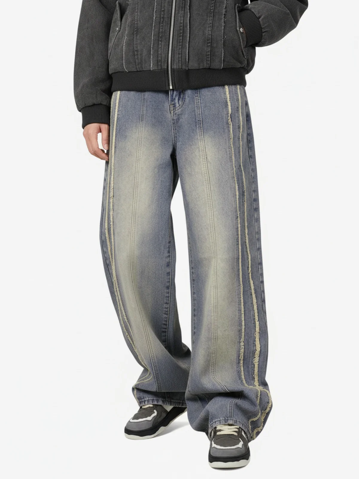 Thesupermade Washed Distressed Raw Edge Baggy Jeans - 2271 - Image 6