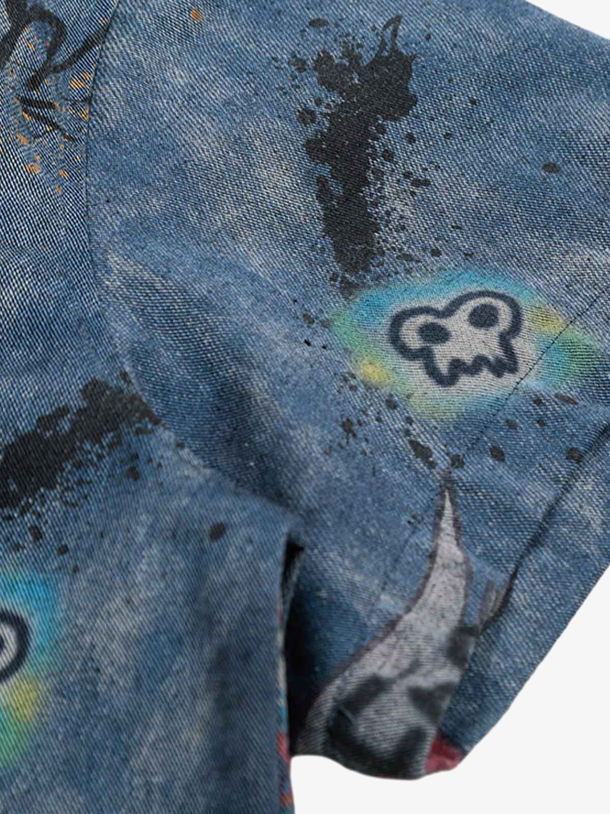 Tie-Dye Denim Graffiti Polo T-Shirt - Image 10