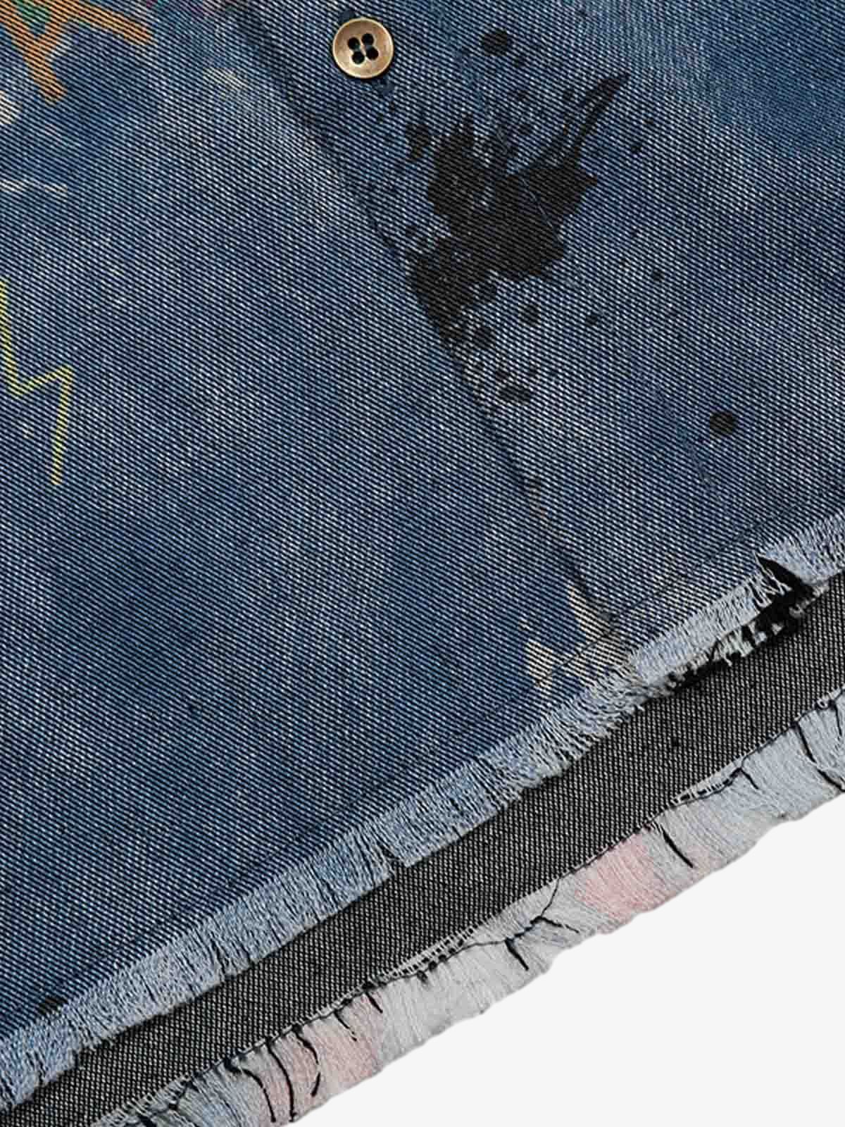 Tie-Dye Denim Graffiti Polo T-Shirt - Image 11